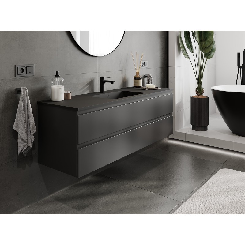 Mexen Orio bathroom cabinet 140 cm with Otis sink, 2 drawers, black matte - 91A10-14047-2-BFF71-W18M71