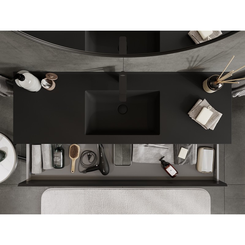 Mexen Orio bathroom cabinet 140 cm with Otis sink, 2 drawers, black matte - 91A10-14047-2-BFF71-W18M71