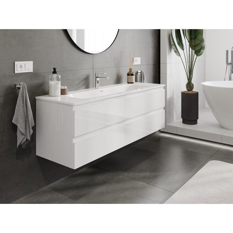 Mexen Orio bathroom cabinet 140 cm with Vela washbasin, 2 drawers, white gloss - 91A10-14047-2-BFF00-W23M00