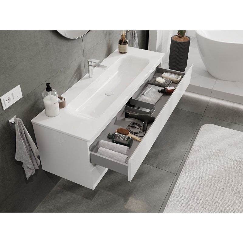 Mexen Orio bathroom cabinet 140 cm with Vela washbasin, 2 drawers, white gloss - 91A10-14047-2-BFF00-W23M00