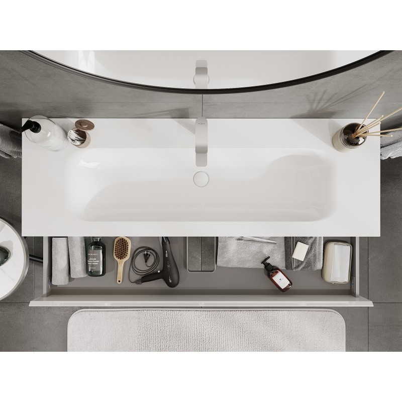 Mexen Orio bathroom cabinet 140 cm with Vela washbasin, 2 drawers, white gloss - 91A10-14047-2-BFF00-W23M00