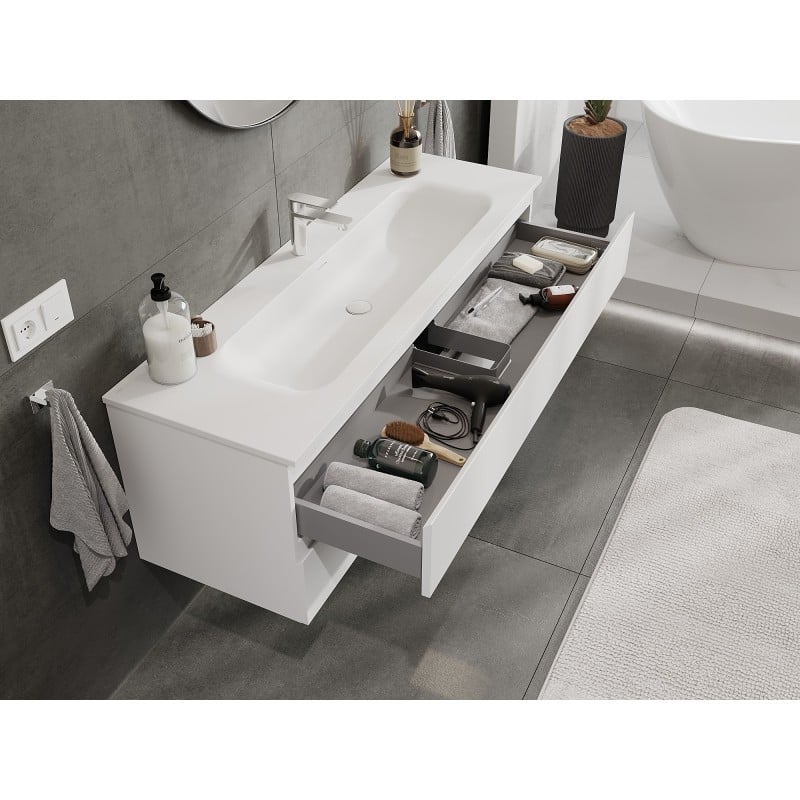 Mexen Orio 140 cm bathroom cabinet with Vela sink, 2 drawers, white matte - 91A10-14047-2-BFF01-W23M01