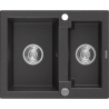 Mexen Carlos granite sink 1.5-bowl 582 x 475 mm, black speckled, chrome siphon - 6518581500-76