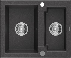 Mexen Carlos 1.5-compartment granite sink 582 x 475 mm, spotted black, siphon Chrome - 6518581500-76