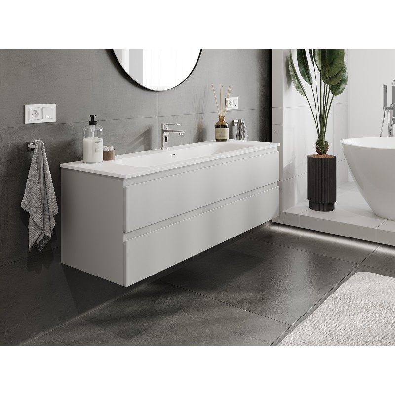 Mexen Orio bathroom cabinet 140 cm with Vela sink, 2 drawers, grey matte/white matte - 91A10-14047-2-BFF62-W23M01