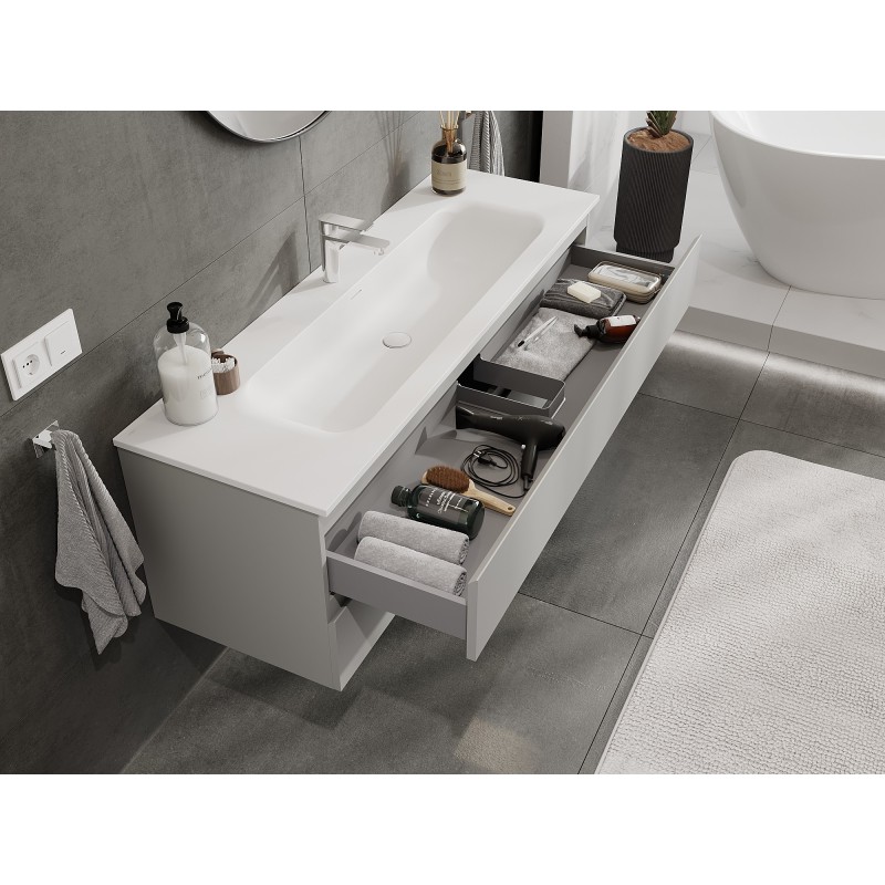 Mexen Orio bathroom cabinet 140 cm with Vela sink, 2 drawers, grey matte/white matte - 91A10-14047-2-BFF62-W23M01