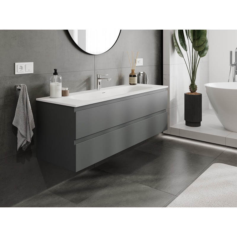 Mexen Orio 140 cm Bathroom Cabinet with Vela Sink, 2 Drawers, Matte Graphite/White Matte - 91A10-14047-2-BFF66-W23M01