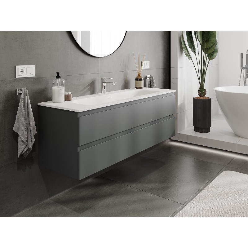 Mexen Orio bathroom cabinet 140 cm with Vela sink, 2 drawers, matte graphite/white matte - 91A10-14047-2-BFF66-W23M01