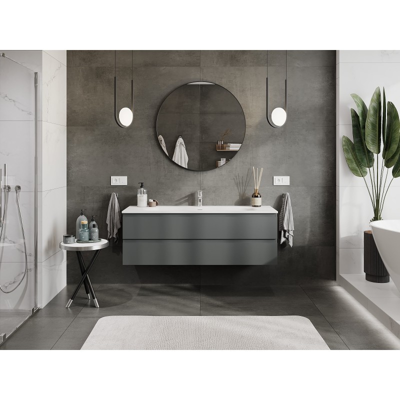 Mexen Orio bathroom cabinet 140 cm with Vela sink, 2 drawers, matte graphite/white matte - 91A10-14047-2-BFF66-W23M01