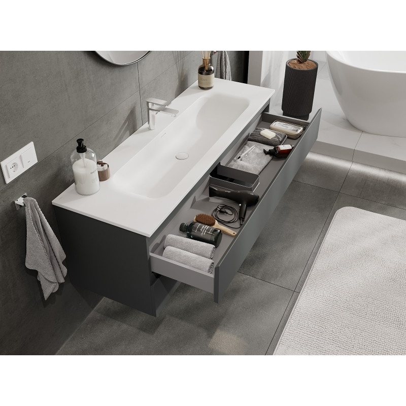 Mexen Orio 140 cm Bathroom Cabinet with Vela Sink, 2 Drawers, Matte Graphite/White Matte - 91A10-14047-2-BFF66-W23M01