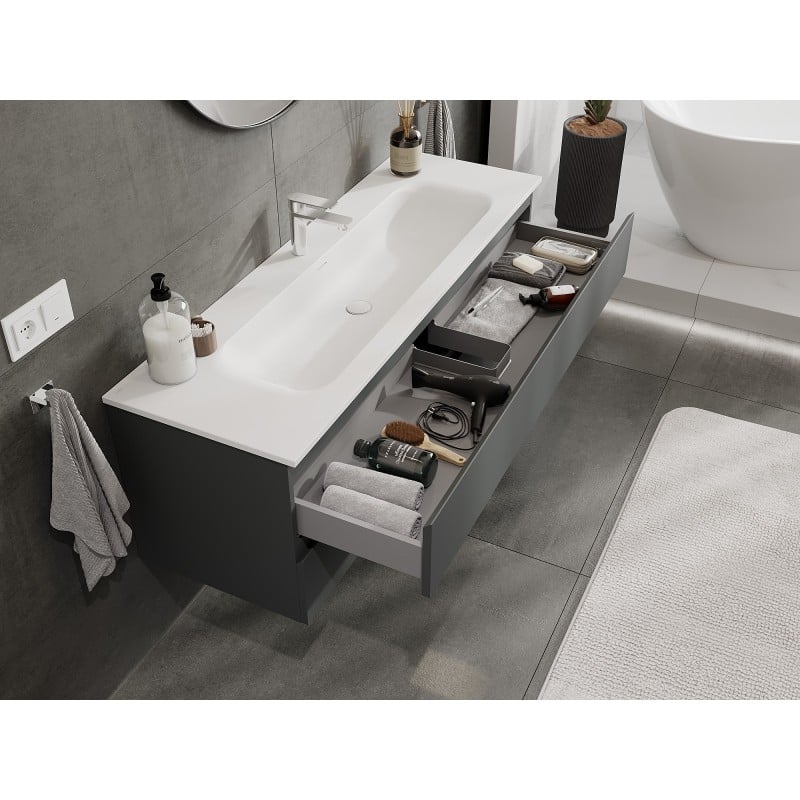 Mexen Orio bathroom cabinet 140 cm with Vela sink, 2 drawers, matte graphite/white matte - 91A10-14047-2-BFF66-W23M01