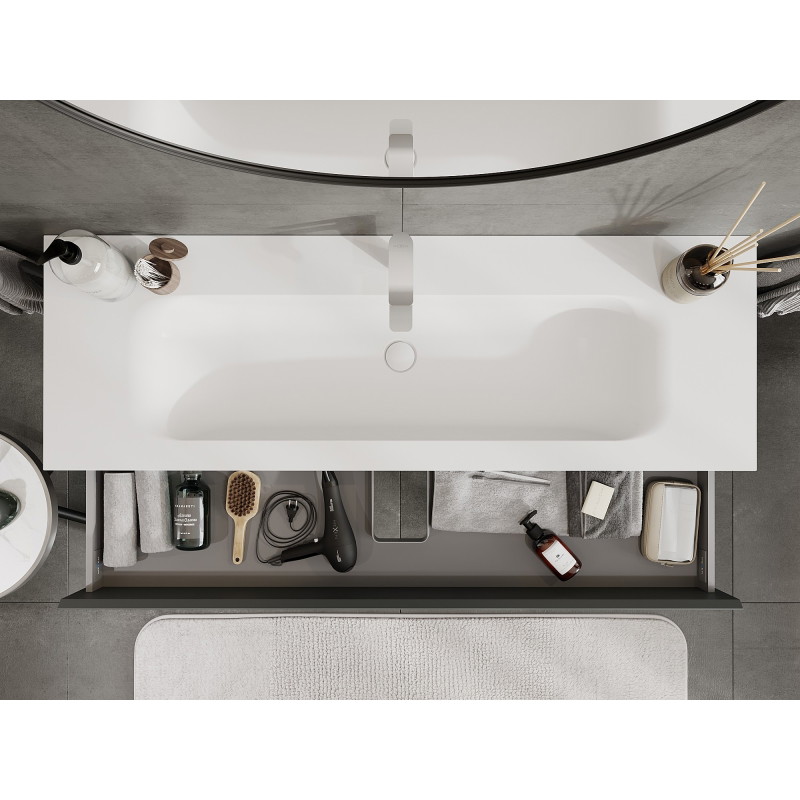 Mexen Orio 140 cm Bathroom Cabinet with Vela Sink, 2 Drawers, Matte Graphite/White Matte - 91A10-14047-2-BFF66-W23M01