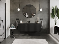 Mexen Orio 140 cm bathroom cabinet with sink Vela, 2 drawers, black gloss/black matte - 91A10-14047-2-BFF70-W23M71