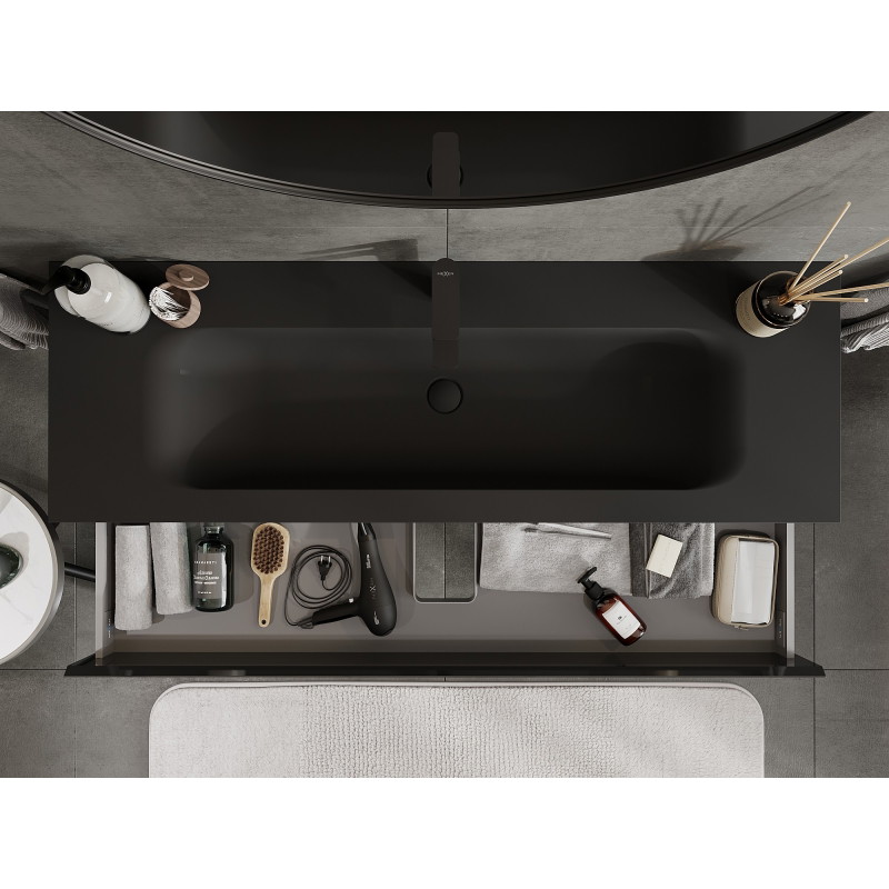 Mexen Orio 140 cm bathroom cabinet with sink Vela, 2 drawers, black gloss/black matte - 91A10-14047-2-BFF70-W23M71