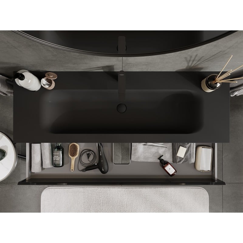 Mexen Orio 140 cm Bathroom Cabinet with Vela Sink, 2 Drawers, Black Gloss/Black Matt - 91A10-14047-2-BFF70-W23M71