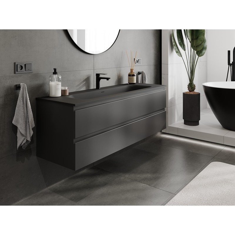 Mexen Orio bathroom cabinet 140 cm with Vela sink, 2 drawers, black matte - 91A10-14047-2-BFF71-W23M71
