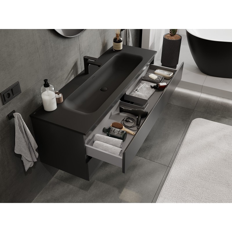 Mexen Orio bathroom cabinet 140 cm with Vela sink, 2 drawers, black matte - 91A10-14047-2-BFF71-W23M71