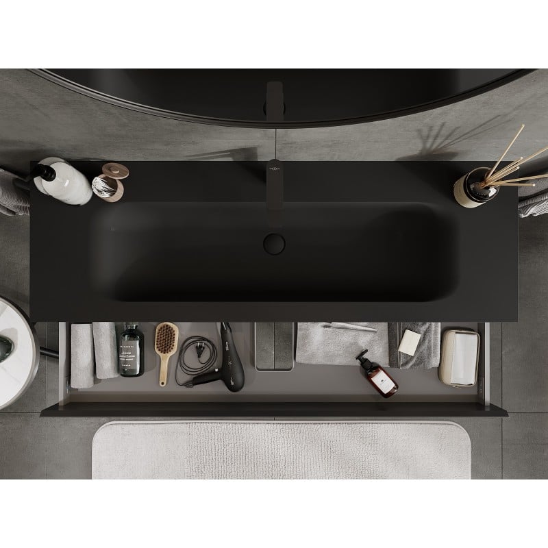 Mexen Orio bathroom cabinet 140 cm with Vela sink, 2 drawers, black matte - 91A10-14047-2-BFF71-W23M71