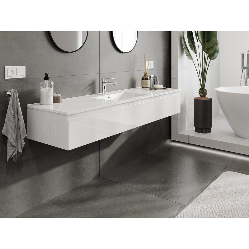 Mexen Orio bathroom cabinet 160 cm with Otis sink, 1 drawer, white gloss - 91A10-16023-1-BF00-W18M00