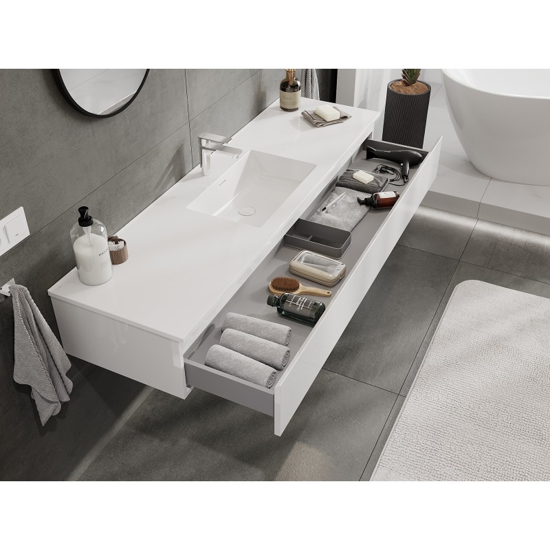 Mexen Orio bathroom cabinet 160 cm with Otis sink, 1 drawer, white gloss - 91A10-16023-1-BF00-W18M00