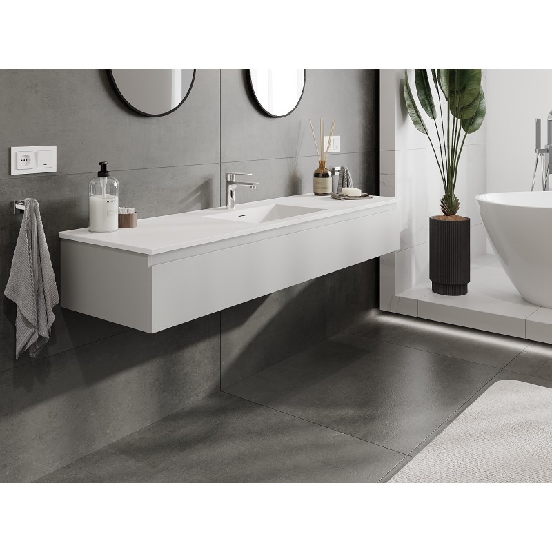 Mexen Orio bathroom cabinet 160 cm with Otis sink, 1 drawer, grey matt/white matt - 91A10-16023-1-BF62-W18M01