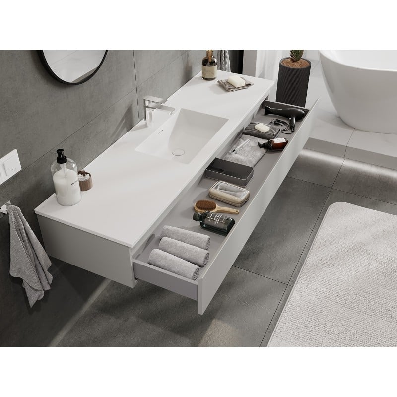 Mexen Orio bathroom cabinet 160 cm with Otis sink, 1 drawer, grey matt/white matt - 91A10-16023-1-BF62-W18M01