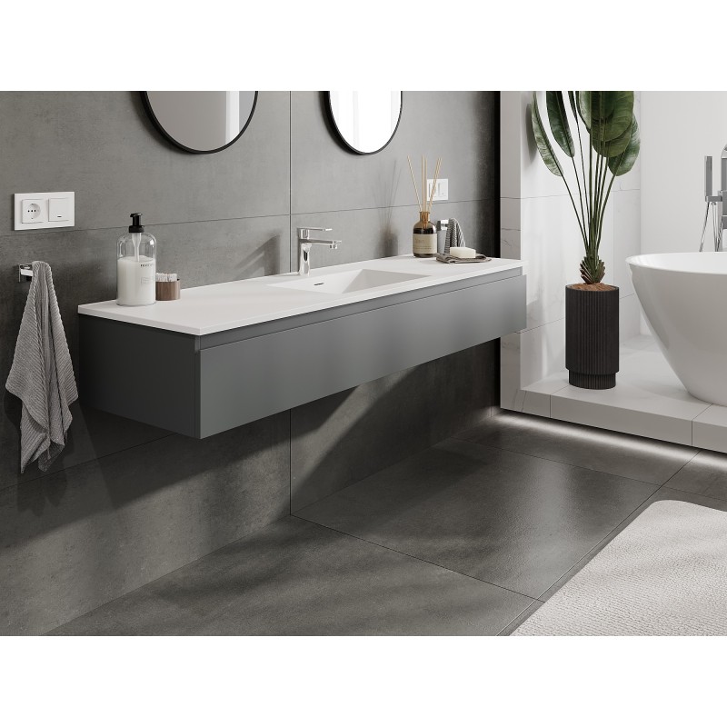Mexen Orio bathroom cabinet 160 cm with Otis washbasin, 1 drawer, matt graphite/matt white - 91A10-16023-1-BF66-W18M01