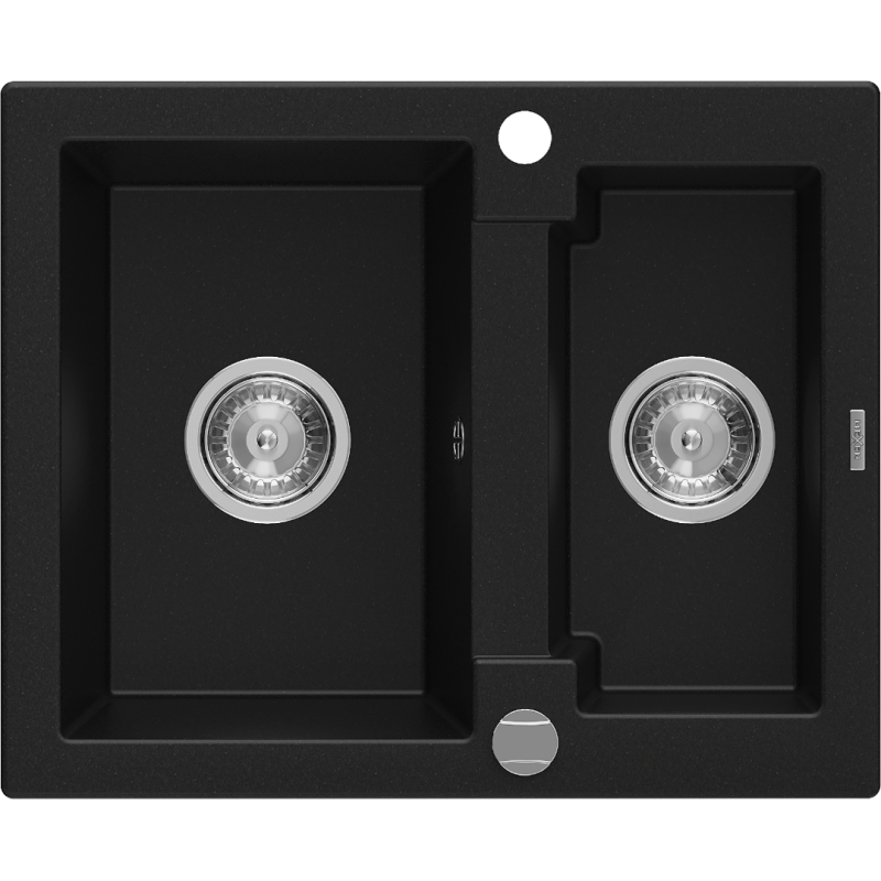 Mexen Carlos 1.5-bowl granite sink 582 x 475 mm, black, with chrome siphon - 6518581500-77