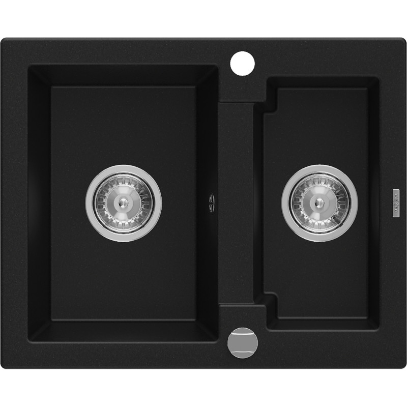 Mexen Carlos granite sink 1.5-compartment 582 x 475 mm, black, chrome siphon - 6518581500-77