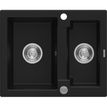 Mexen Carlos 1.5-bowl granite sink 582 x 475 mm, black, with chrome siphon - 6518581500-77