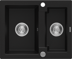 Mexen Carlos 1.5-bowl granite sink 582 x 475 mm, black, with chrome siphon - 6518581500-77
