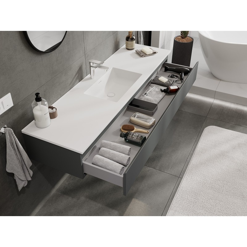 Mexen Orio bathroom cabinet 160 cm with Otis washbasin, 1 drawer, matt graphite/matt white - 91A10-16023-1-BF66-W18M01