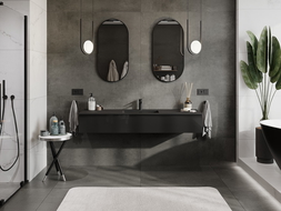 Mexen Orio bathroom cabinet 160 cm with Otis sink, 1 drawer, black gloss/black matte - 91A10-16023-1-BF70-W18M71