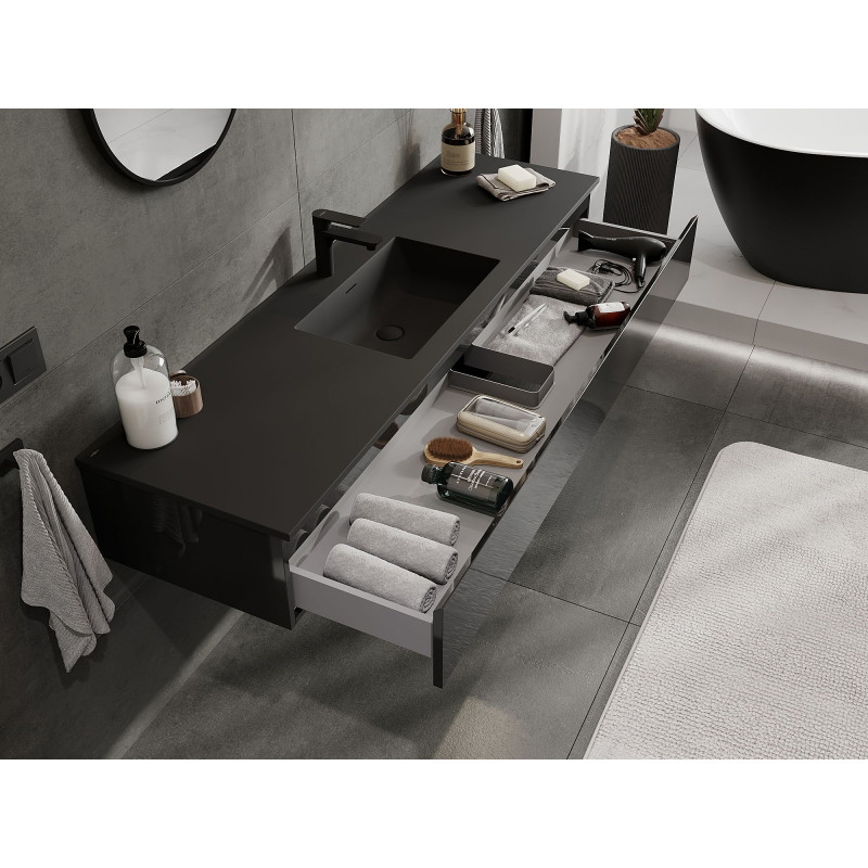 Mexen Orio 160 cm Bathroom Cabinet with Sink Otis, 1 Drawer, Black Gloss/Black Matte - 91A10-16023-1-BF70-W18M71