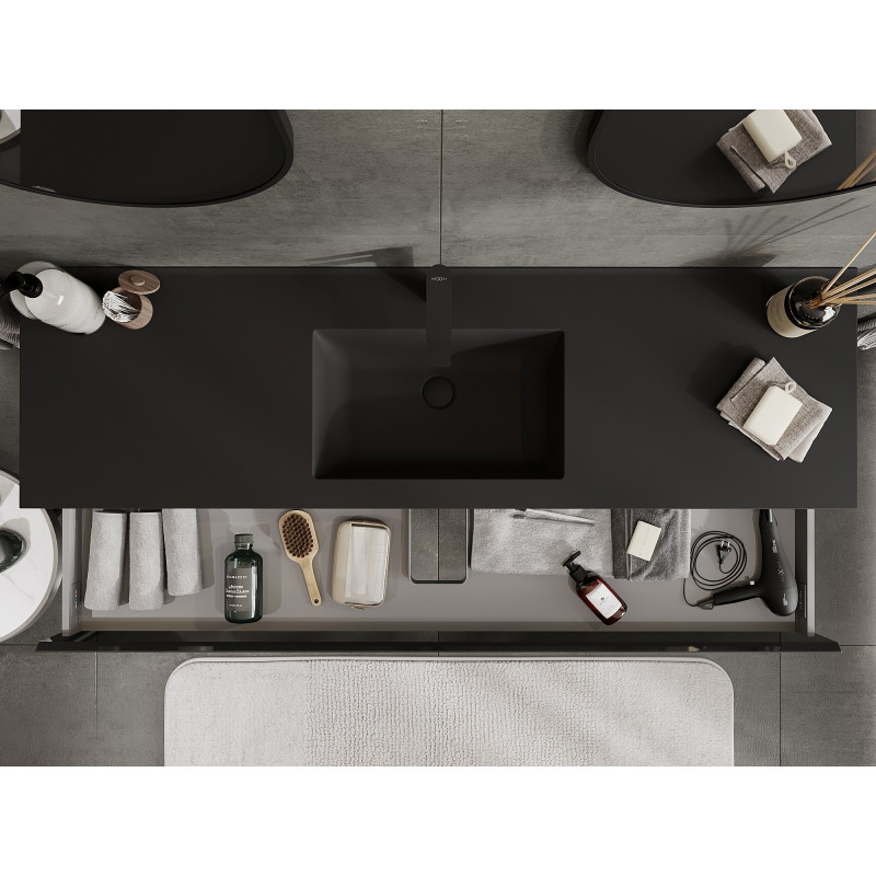 Mexen Orio 160 cm Bathroom Cabinet with Sink Otis, 1 Drawer, Black Gloss/Black Matte - 91A10-16023-1-BF70-W18M71