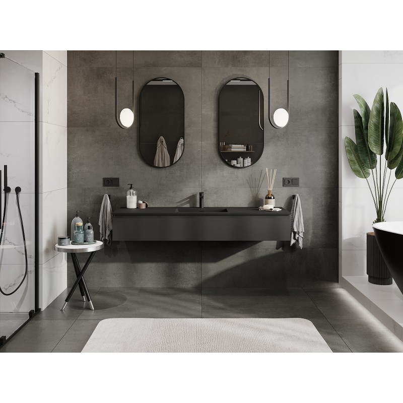 Mexen Orio bathroom cabinet 160 cm with Otis sink, 1 drawer, black matte - 91A10-16023-1-BF71-W18M71