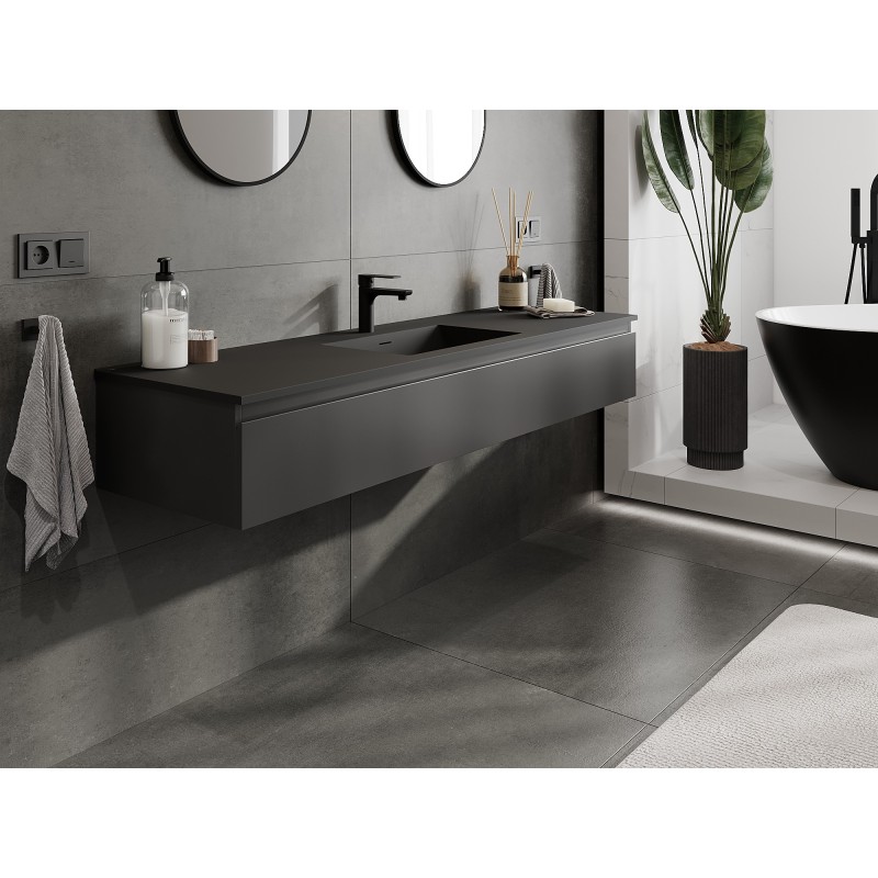 Mexen Orio bathroom cabinet 160 cm with Otis sink, 1 drawer, black matte - 91A10-16023-1-BF71-W18M71