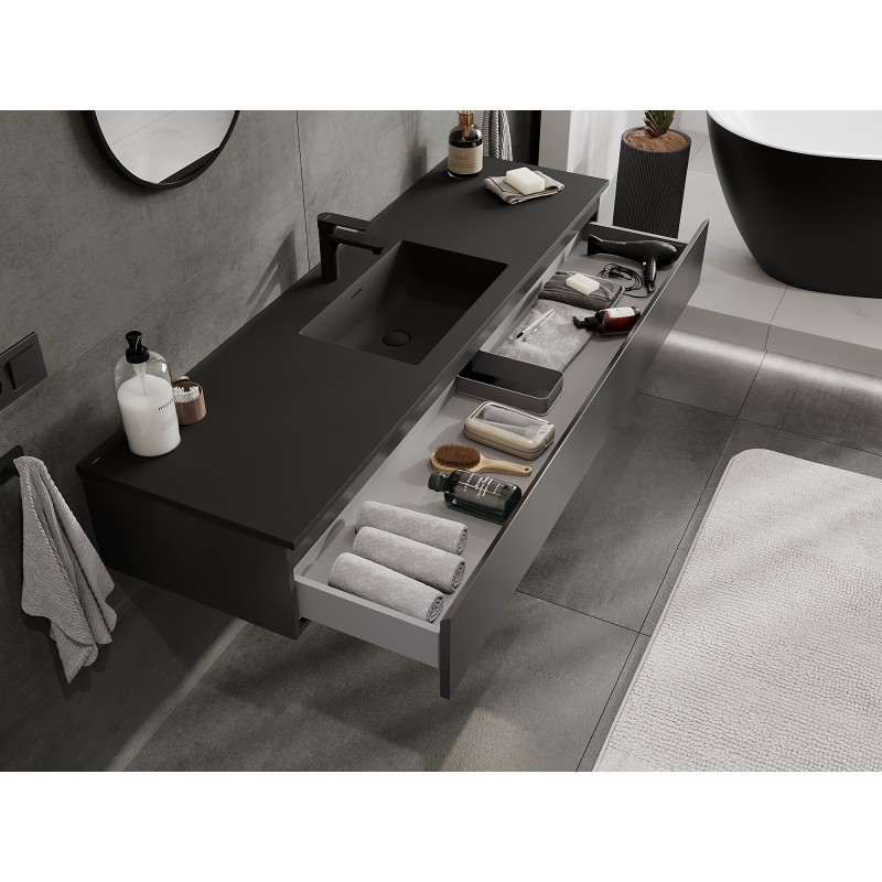 Mexen Orio bathroom cabinet 160 cm with Otis sink, 1 drawer, black matte - 91A10-16023-1-BF71-W18M71