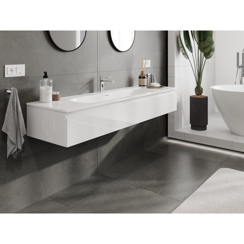 Mexen Orio bathroom cabinet 160 cm with Vela washbasin, 1 drawer, white gloss - 91A10-16023-1-BF00-W23M00