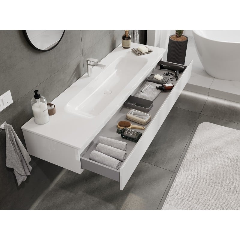 Mexen Orio bathroom cabinet 160 cm with Vela washbasin, 1 drawer, white gloss - 91A10-16023-1-BF00-W23M00