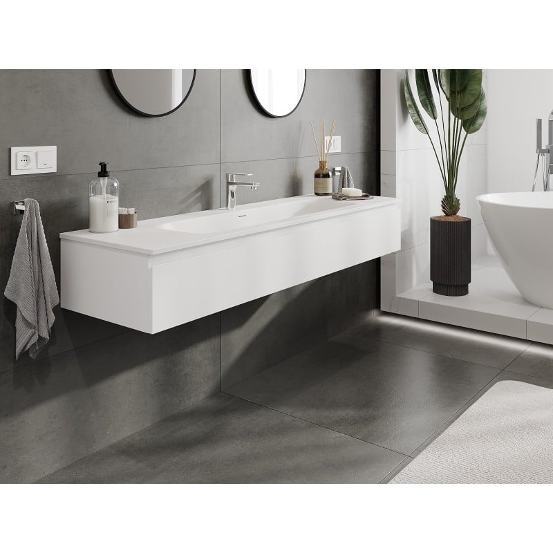 Mexen Orio Bathroom Cabinet 160 cm with Vela Basin, 1 Drawer, White Matte - 91A10-16023-1-BF01-W23M01