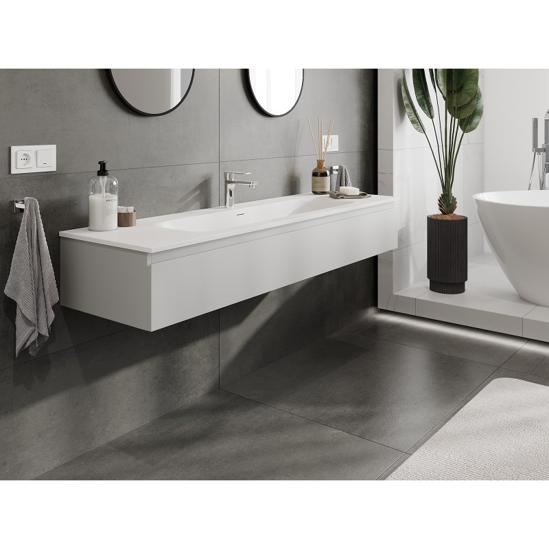 Mexen Orio bathroom cabinet 160 cm with Vela washbasin, 1 drawer, grey matte/white matte - 91A10-16023-1-BF62-W23M01