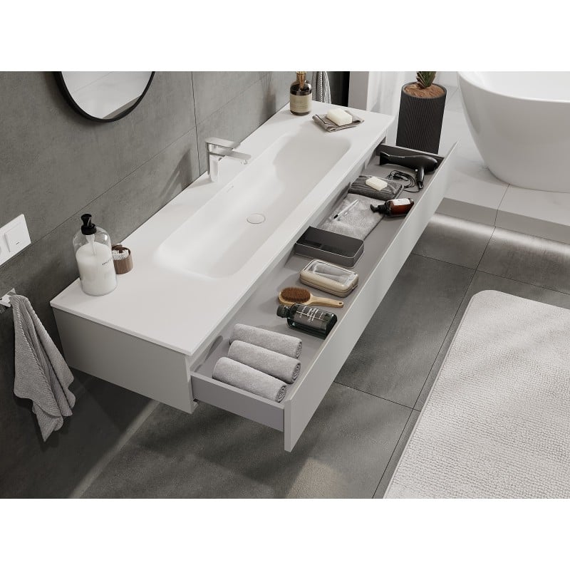 Mexen Orio bathroom cabinet 160 cm with Vela washbasin, 1 drawer, grey matte/white matte - 91A10-16023-1-BF62-W23M01