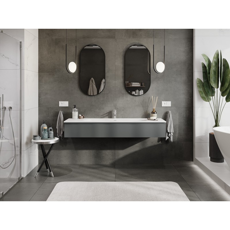 Mexen Orio 160 cm bathroom cabinet with Vela basin, 1 drawer, matte graphite/white matte - 91A10-16023-1-BF66-W23M01