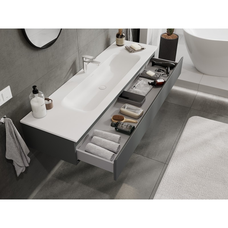 Mexen Orio 160 cm bathroom cabinet with Vela basin, 1 drawer, matte graphite/white matte - 91A10-16023-1-BF66-W23M01