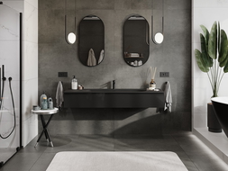 Mexen Orio bathroom cabinet 160 cm with Vela sink, 1 drawer, black gloss/black matte - 91A10-16023-1-BF70-W23M71