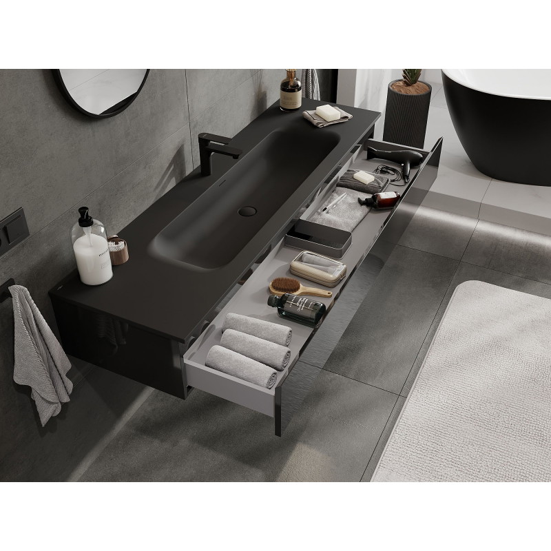 Mexen Orio 160 cm Bathroom Cabinet with Sink Vela, 1 Drawer, Black Gloss/Black Matte - 91A10-16023-1-BF70-W23M71