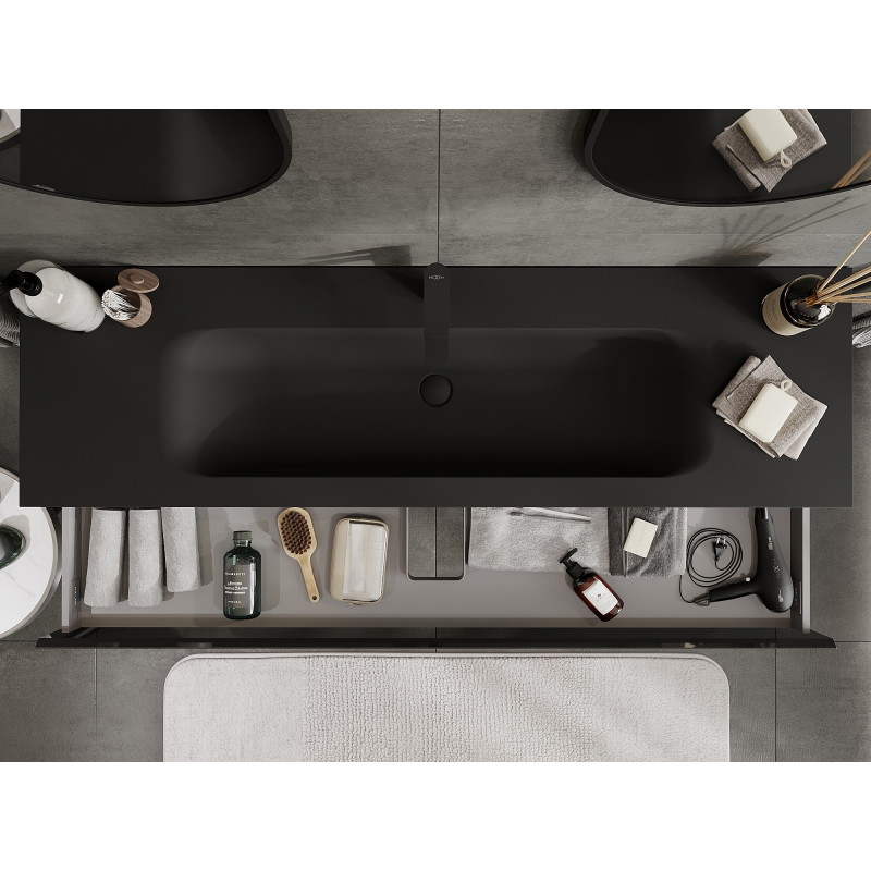 Mexen Orio 160 cm Bathroom Cabinet with Sink Vela, 1 Drawer, Black Gloss/Black Matte - 91A10-16023-1-BF70-W23M71