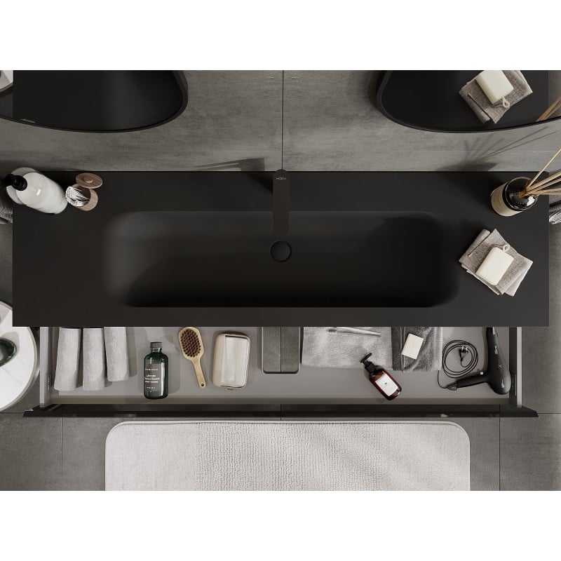 Mexen Orio bathroom cabinet 160 cm with Vela sink, 1 drawer, black gloss/black matte - 91A10-16023-1-BF70-W23M71