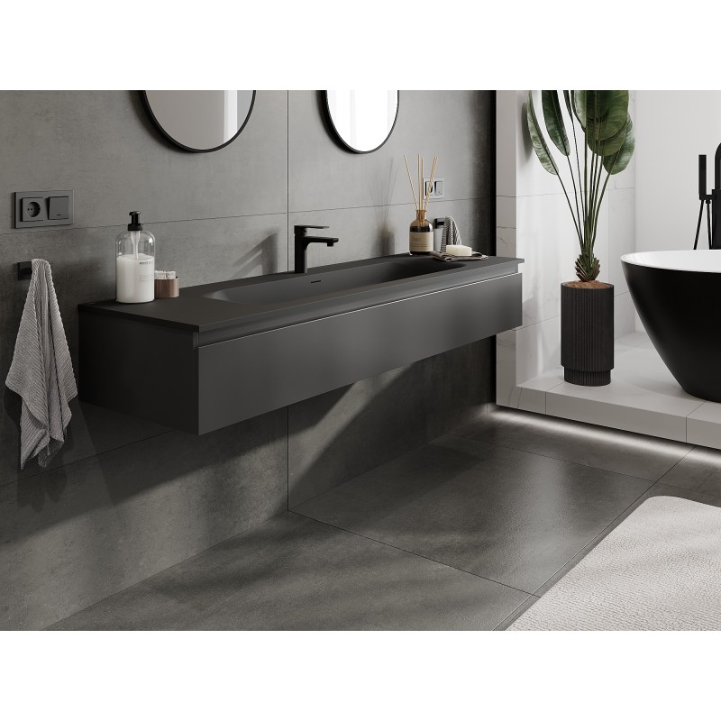 Mexen Orio bathroom cabinet 160 cm with Vela sink, 1 drawer, black matte - 91A10-16023-1-BF71-W23M71